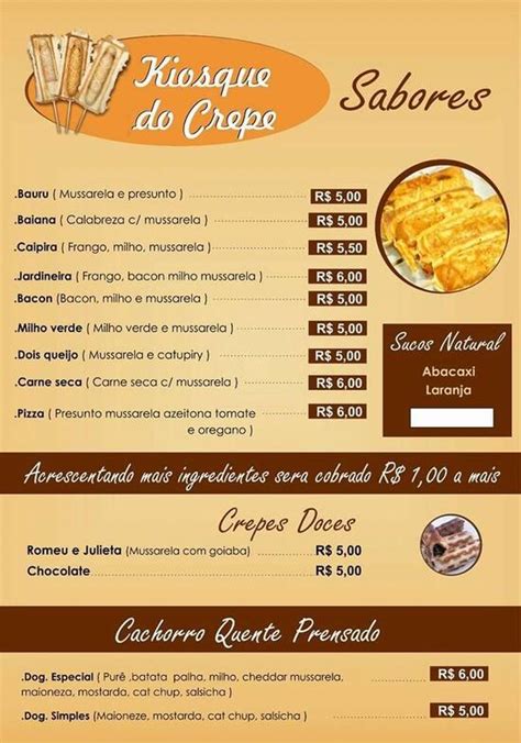 Menu Em Kiosque Do Crepe Pub Bar Brasil