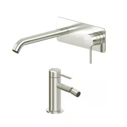 Set Miscelatore Lavabo A Muro Canna 20 Cm Con Piastra E Bidet