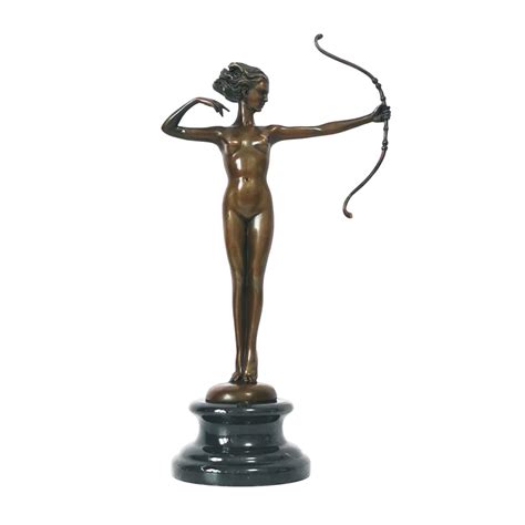 Nude Girl Holding Bow Sculpture Girl Figurine Bronze Sexy European