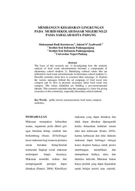 Pdf Membangun Kesadaran Lingkungan Pada Murid Sekolah Dasar Negeri No