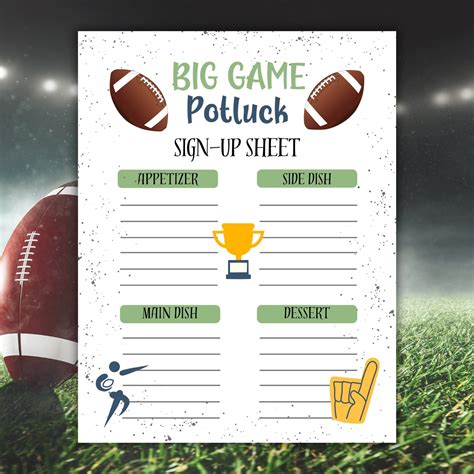 Football Potluck Sign Up Sheet Big Game Menu Potluck Sign Up Form