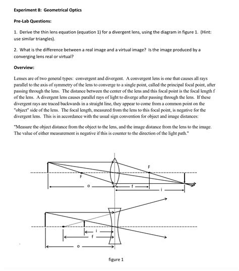 Solved 1 Derive The Thin Lens Equation Equation 1 For A