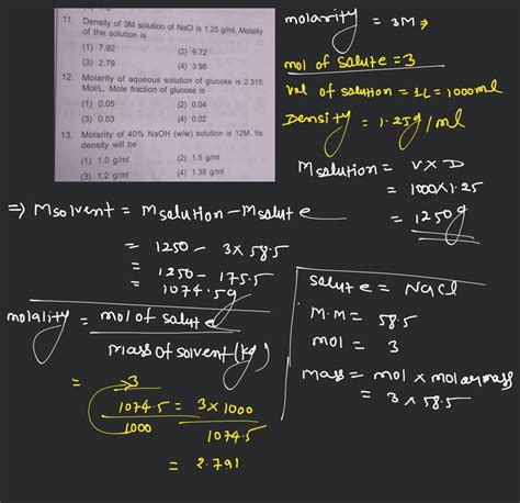 Molarity Of Aqueous Solution Of Glucose Is 2315 Moll Mole Fraction Of