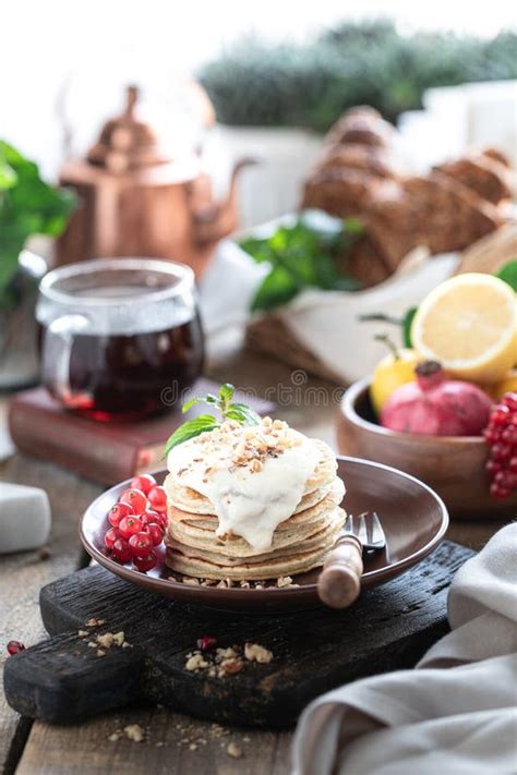 Pancakes With Red Currant Jam Stock Photo Image Of Carbohydrate Food