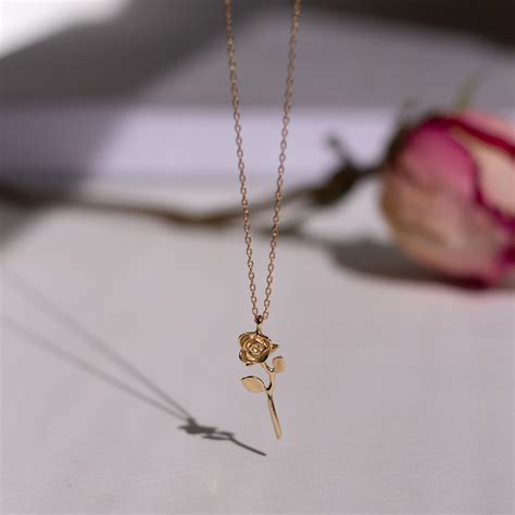 Devotion - Rose Necklace in 14k Yellow Gold, rose pendant, gold rose