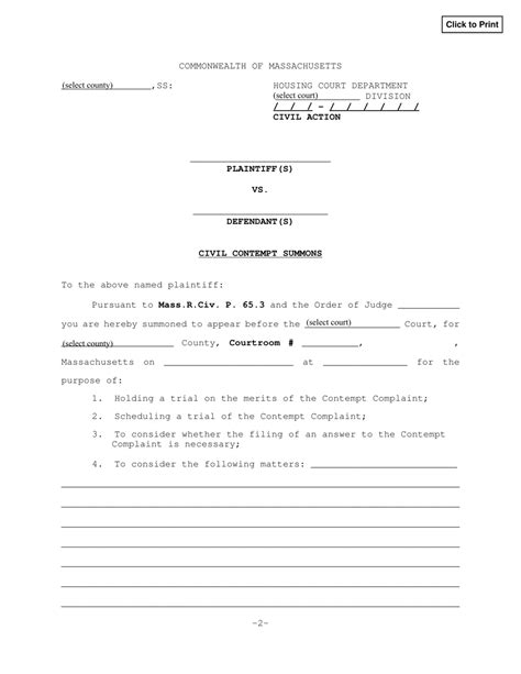 Massachusetts Civil Contempt Summons Fill Out Sign Online And