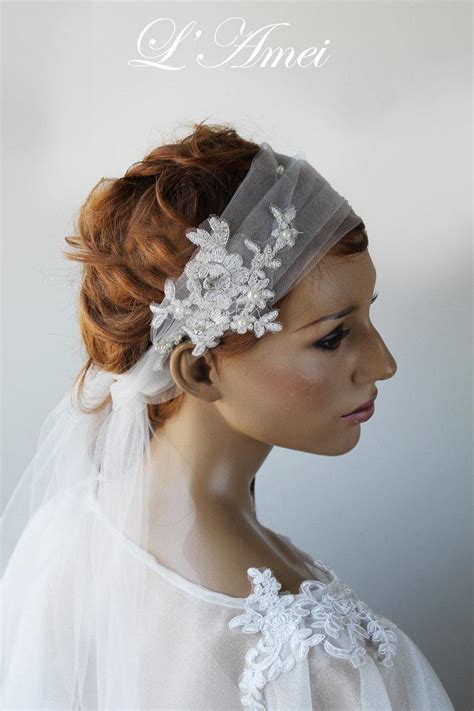 Wedding Hair Band With Rose Embroidered Organza Tailwhite Lace Bridal