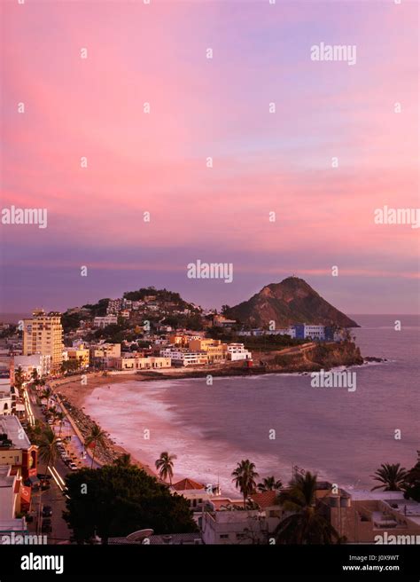 A view at dusk of the Olas Altas beach in Old Mazatlan, Mexico Stock ...