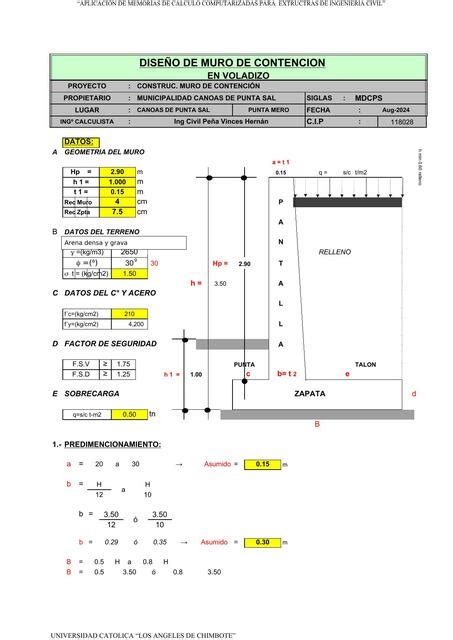 Calculo Muro De Contencion Jorge German Apaza Chuquimia Udocz