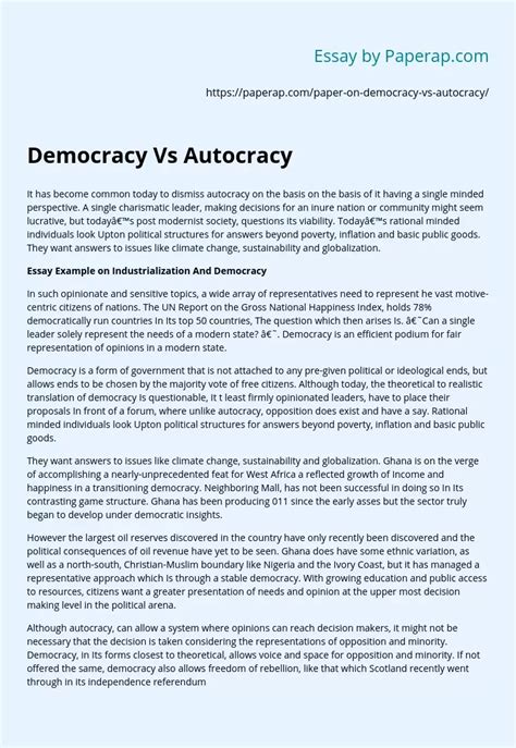 Democracy Vs Autocracy Free Essay Example