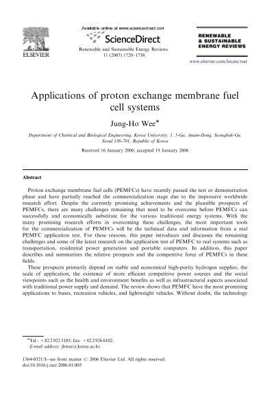 Applications of proton exchange membrane fuel cell systems