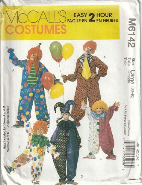 McCalls 6142 Uncut Clown Jester Costumes With Hats Sewing Pattern Size