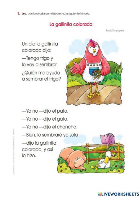 Lectura La Gallinita Colorada Worksheet Gallinita Roja Lectura Gallinas