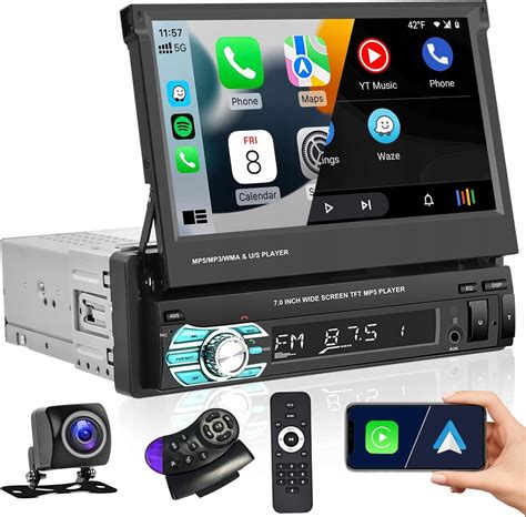 Hikity 1 Din radio samochodowe Bluetooth z funkcją CarPlay i Android