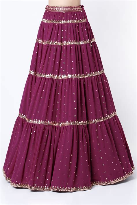 Wine Georgette Embroidered Lehenga Set Design By Vvani By Vani Vats At