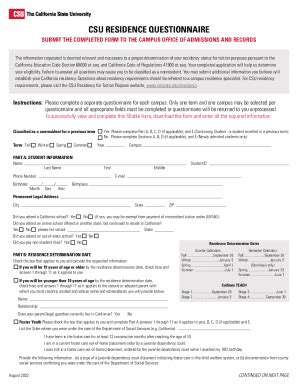 2022 2025 Form CSU Residence Questionnaire Fill Online Printable