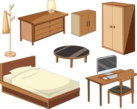 Objetos De Muebles De Dormitorio Aislado Sobre Fondo Blanco