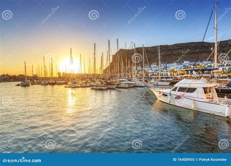 Marina Of Puerto De Mogan At Sunset Stock Image Image Of Exotic