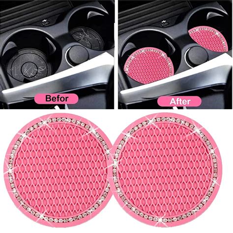 Pcs Car Non Slip Water Cup Pad Diamond Rhinestone Decor For Car Bottle