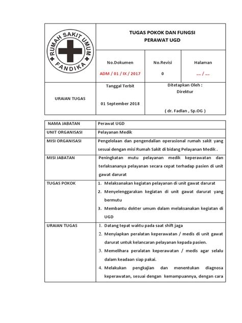 Tupoksi Perawat Ugd Pdf