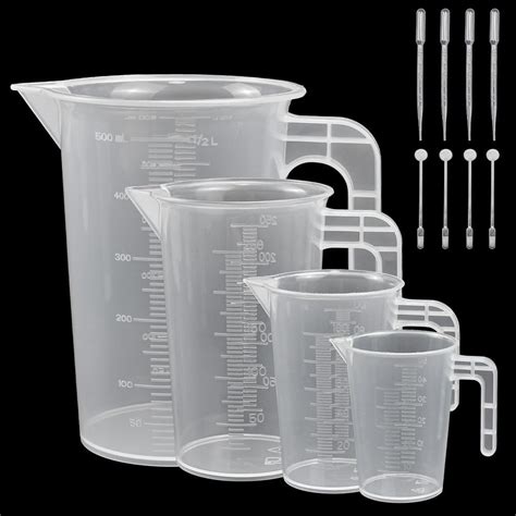 Adertos Measuring Jugs Set 50ml 100ml 250ml 500ml Clear Plastic