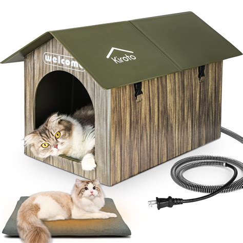 Outdoor Cat House Weatherproof, Heated Cat House for Feral Cat Keep