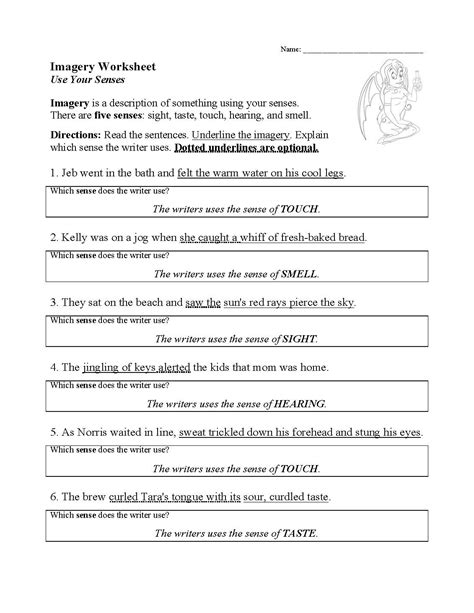 Imagery Worksheet | Literary Techniques Activity