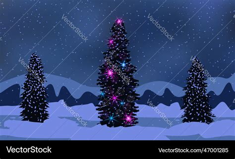 Decorated christmas tree beautiful winter sunset Vector Image