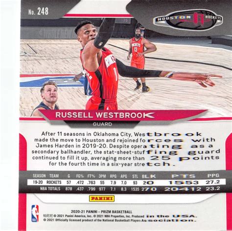 Russell Westbrook 248 2020 2021 Panini Prizm Basketball Houston