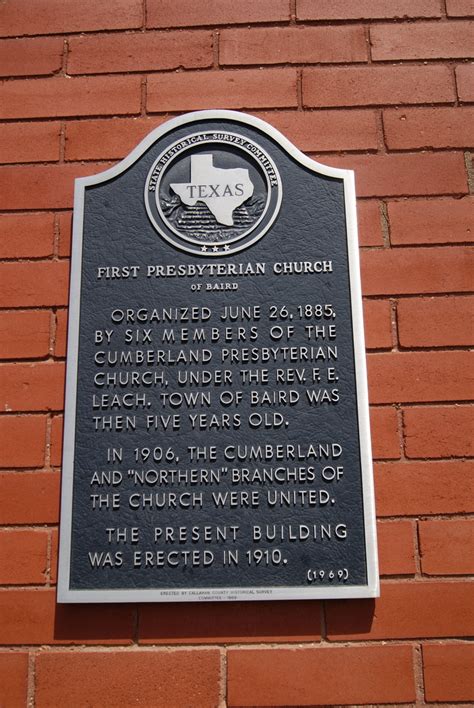 First Presbyterian Church of Baird - TEXAS HISTORICAL MARKERS