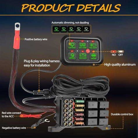 NIWAKER POWERSPORTS 6 Gang Switch Panel Automatic Dimmable Niwaker