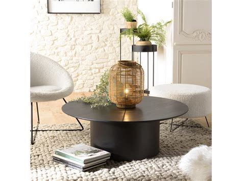 Table basse ronde noire 90x90cm piètement métal