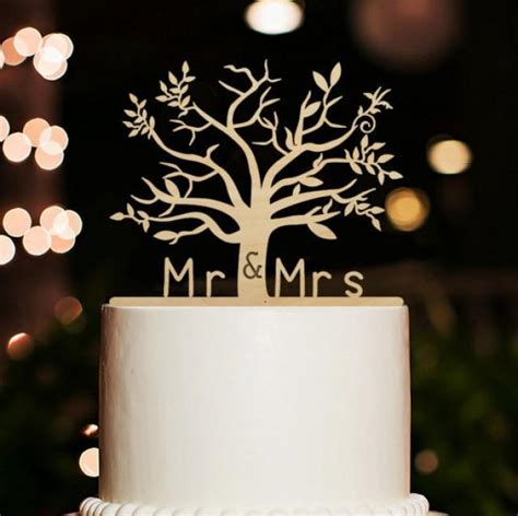 Rustic Wedding Cake Topper,Cherry Wood Tree Cake Topper,Mr And Mrs Cake Topper,Tree Cake Topper ...