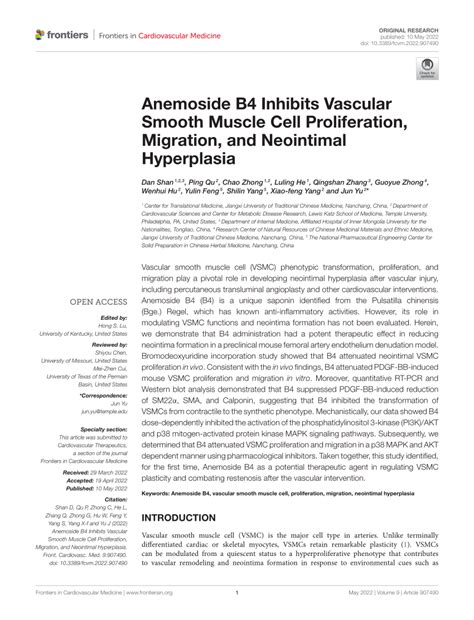 Pdf Anemoside B Inhibits Vascular Smooth Muscle Cell Proliferation