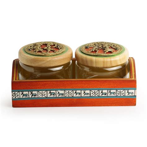 Exclusivelane The Tribe Vibe Dhokra Snacks Jar Set In Glass With Warli