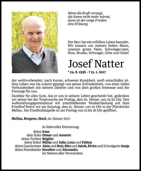 Todesanzeigen Von Josef Natter Todesanzeigen Vorarlberger Nachrichten