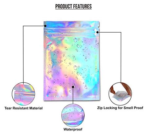 100 Pieces Holographic Resealable Bags Smell Proof Bags Foil