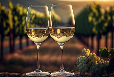 Premium Photo Two Glasses Of White Wine In A Vineyard Generative Ai