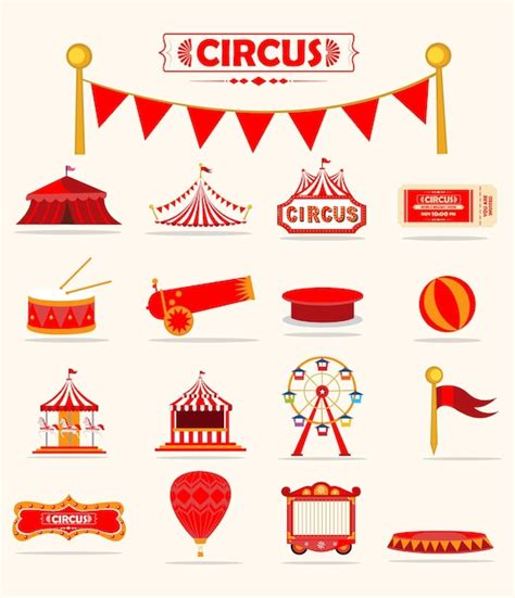 Premium Vector A Set Of Red And White Circus Tents