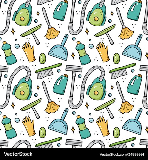 Hand Drawn Seamless Pattern Cleaning Equipments Vector Image