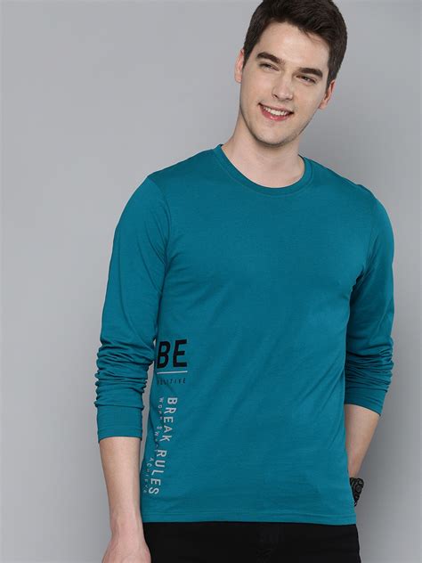 Buy Herenow Men Teal Blue Printed Pure Cotton T Shirt Tshirts For Men