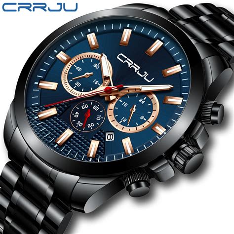 CRRJU reloj analógico de acero inoxidable para hombre accesorio de