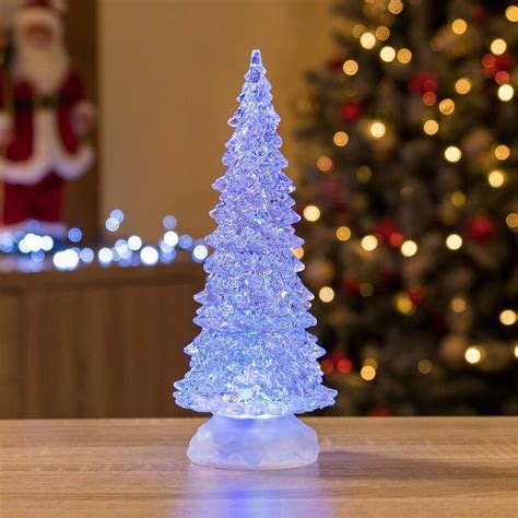 Glitter Filled Water Spinner Acrylic Christmas Tree Colour Changing