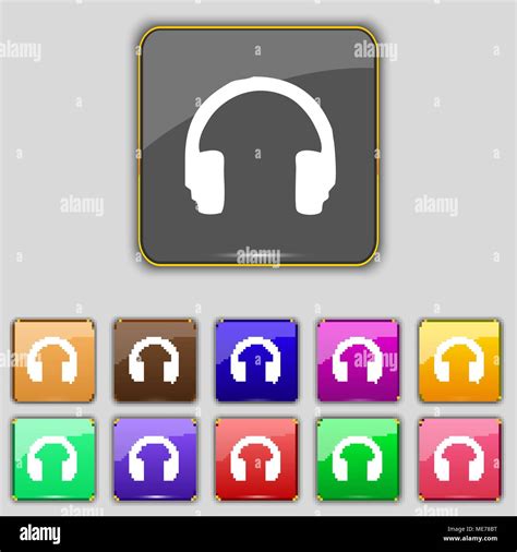 Headsets Icon Sign Set With Eleven Colored Buttons For Your Site