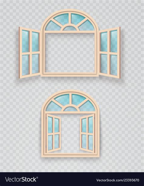 Open And Closed Wooden Window On A Transparent Vector Image