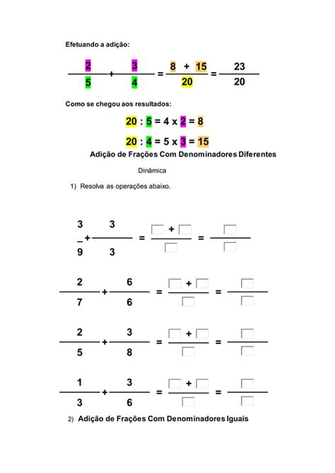 Adição E Subtração De Frações Pdf