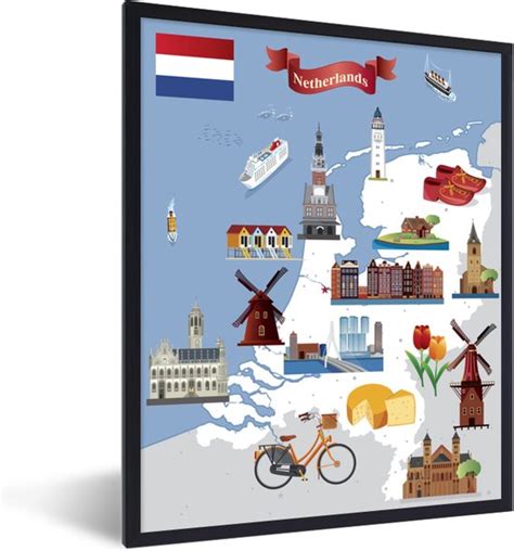 Fotolijst Incl Poster Witte Kaart Van Nederland 30x40 Cm