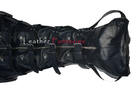 Real Leather Sleep Sack Body Bag Black Genuine Leather Bondage Bag Restricted Binder Adult Bag