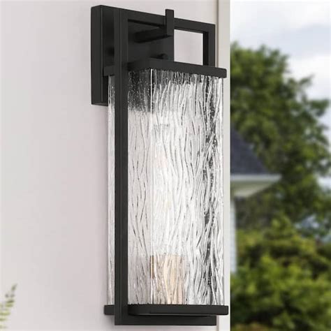 Lnc Modern Black Outdoor Wall Lantern Sconce With Textured Seeded Glass