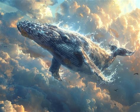 Whale Soaring Through A Cloudfilled Sky Premium Ai Generated Image